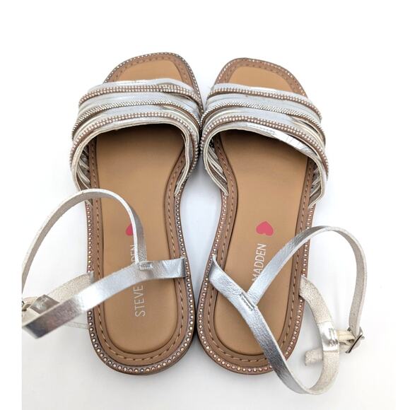 Steve Madden Playful Embellished Sandal Adjustable Girls Silver Size US3M EU34 - Picture 5 of 10